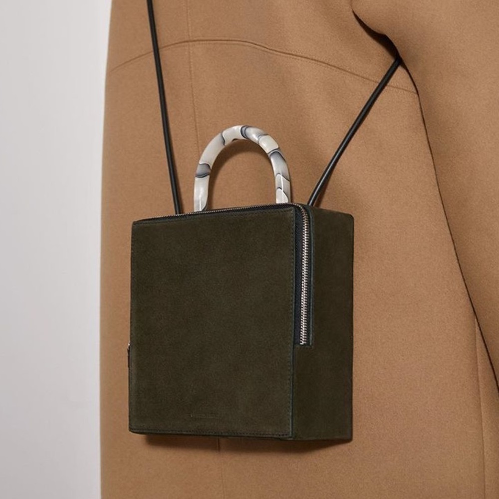 Building Block Box bag in Moss Suede